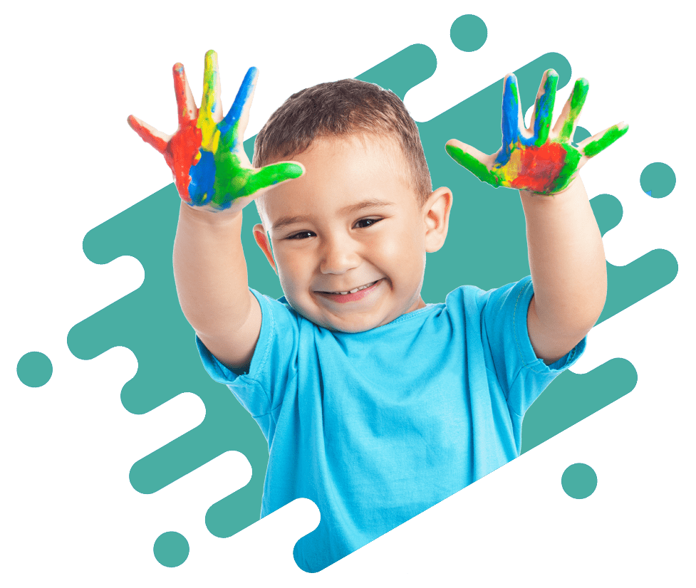 Preschool child with painted hands